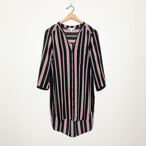 DR2 Daniel Rainn Sheer Black Stripe Long Tunic Button Front Shirt Small‎ S - Picture 2 of 9